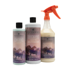 Equiderma Sweet Itch Combo with Natural Neem Horse Fly Spray Shampoo and Skin Lotion to calm hives
